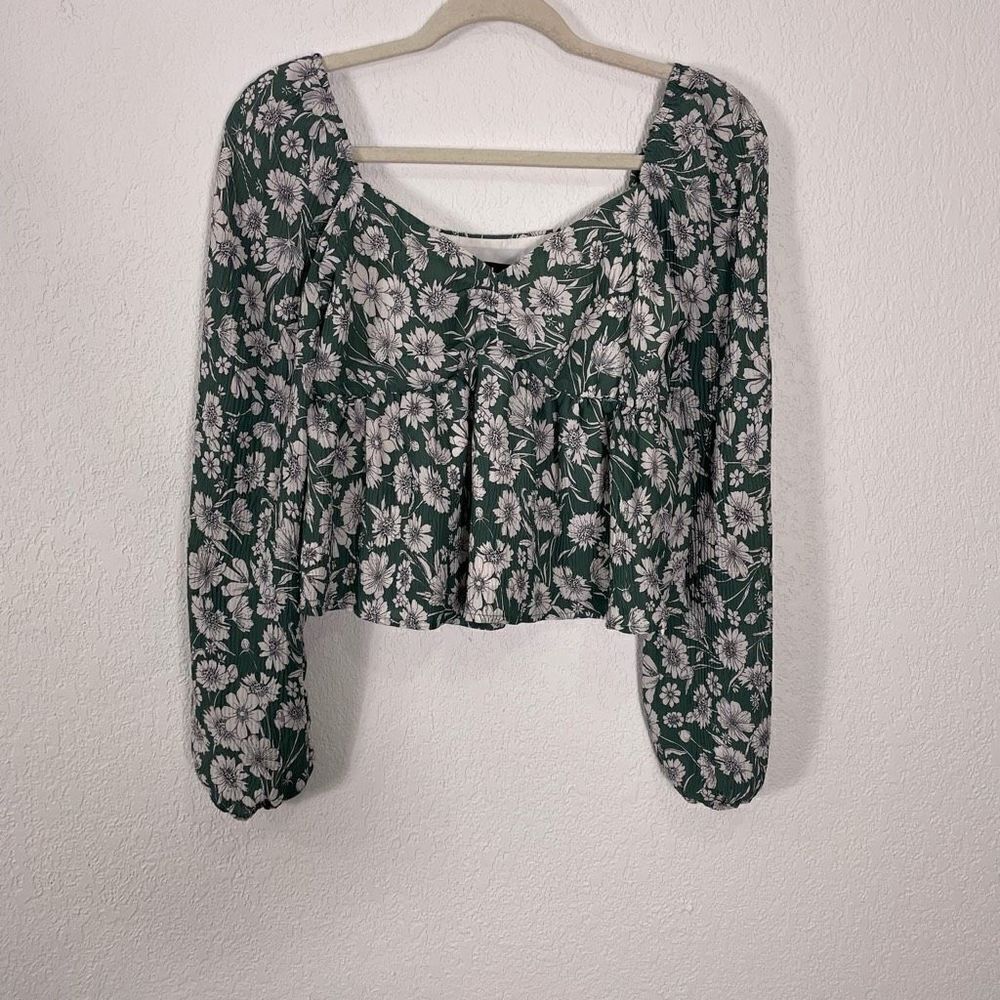 Lulu’s‎ Green with White Floral Long Sleeve Blouse Top Women’s Small